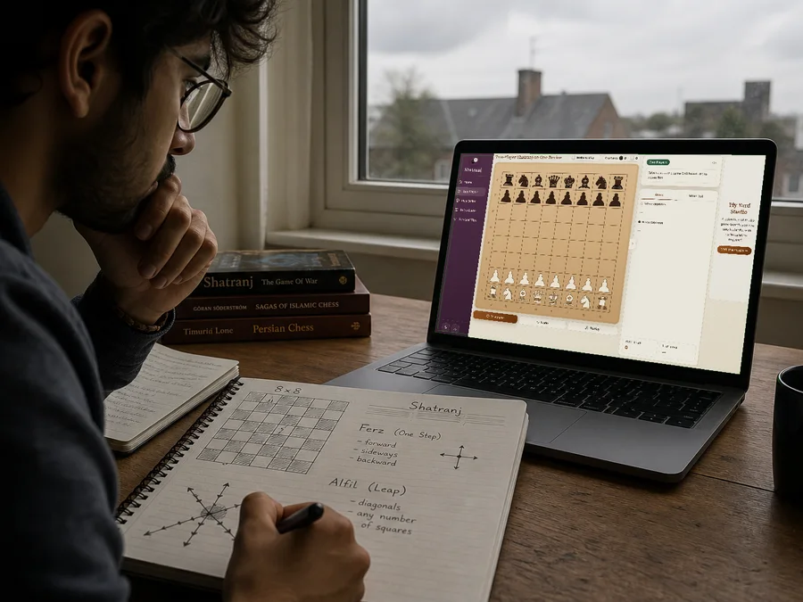 An 8×8 Shatranj board for a shared-device game