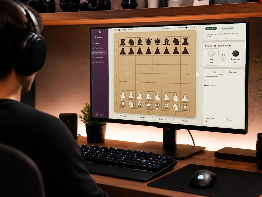 Two players seeing the same online Shatranj board